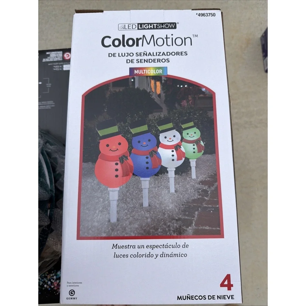 Gemmy LED Lightshow Colormotion Set of 4 Deluxe Snowman Pathway Lights Christmas